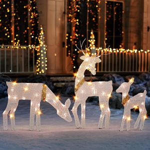 3 Stück LED Rentier, Weihnachten Deko für Außen und Innen, Skulptur Weihnachten Deko, LED Figur Weihnachtsdekoratio, Metallrahmen, Warmweiß