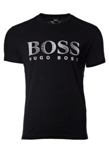HUGO BOSS Herren T-Shirt kurzarm - T-Shirt RN, Rundhals, großer Logodruck, UV-Protection, Baumwolle Schwarz S