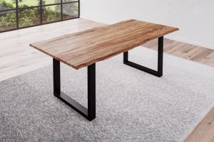 Baumkante Esstisch Sheesham-Holz naturbelassen 200x100 schwarz Mailand