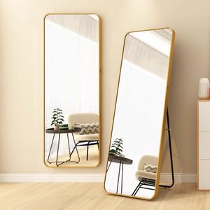Buxibo Standspiegel - Minimalistischer Design-Wandspiegel - Rechteckiger Stehspiegel mit Metallrahmen - Modern - Ankleidespiegel / Badezimmerspiegel - Gold - 60x170x3 CM