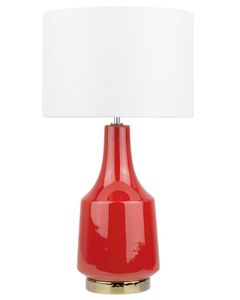 BELIANI Tischlampe Rot Keramik 60 cm Stoffschirm Cremeweiß Vasenform Kabel mit Schalter Retro-Stil