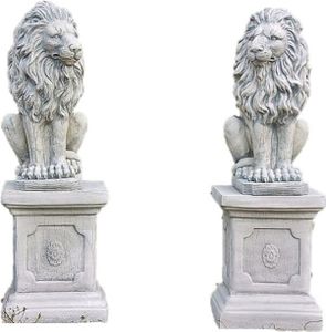 Schöne Löwen auf Sockel als Set aus Steinguss perfekt für den Garten die Einfahrt oder den Vorgarten ist Frostfest Witterungsbeständig und Neu 91cm H, 1551u1552uPO-74x2