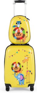 COSTWAY 2tlg Kinderkoffer + Rucksack, Kindertrolley aus Kunststoff, Kindergepäck, Kinder Kofferset Handgepäck Reisegepäck Hartschalenkoffer für Jungen und Mädchen (Gelb, 12"+18")
