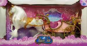 Štátny kočiar pre princezné Illusion so svetlom a trblietavým koňom pre 30 cm bábiky