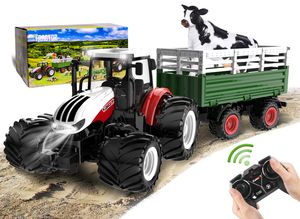 Ferngesteuerter Traktor Ferngesteuert, Rc Traktor mit Anhänger, Traktor Spielzeug ab 2 3 4 5 6 Jahre, Ackerschlepper mit Licht und Sound, Geschenk für Kinder Age 2 3 4 5 6