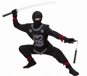 Kostüm schwarzer Ninja komplett Kinder Ninja - Kinderkostüm L - 158 cm