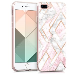 kwmobile Hülle kompatibel mit Apple iPhone 7 Plus / 8 Plus - Handyhülle Silikon Case - Glory Mix Marmor Rosegold Weiß Altrosa
