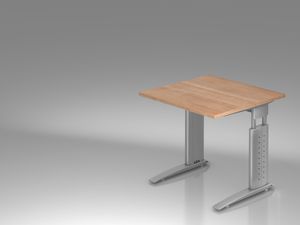 Urbana U-Serie Schreibtisch, manuell höheneinstellbar, Nussbaum, Farbe Gestell:Silber, Größe Tischplatte:80 x 80 cm