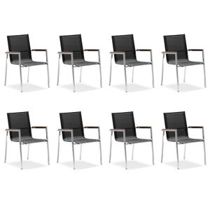 Zelsius 8x Edelstahl Gartenstuhl mit Teak Holz Armlehne | 55 x 56 x 88 cm | Schwarz