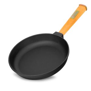 Gusseisenpfanne 20cm Gußeisenpfanne 39mm hoch mit Holzgriff Pfanne aus Gusseisen