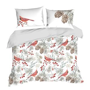 Eurofirany 3-dielna posteľná bielizeň 200x220 cm biela červená vtáčia vianočná dekorácia