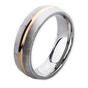 viva adorno velikost 54 (Ø 172 mm) prsten z nerezové oceli stříbrný matný kartáčovaný zlatý drážkový dvoubarevný dámský prsten RS56_bi