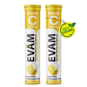 EVÄM Vitamin C 240 mg Brausetabletten Geschmack Zitrone 2x 20 Stück Nahrungsergänzungsmittel zur Unterstützung des Immunsystems zuckerfrei Hergestellt in DE