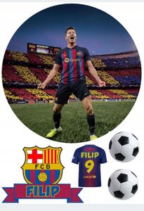 Essbar Fußball Spielen Lewandowski FC Barcelona Tortenaufleger Torte Zuckerbild Premium 0,6cm (M23)