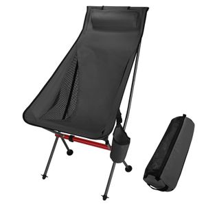(černá) Outdoorová kempingová židle s vysokým opěradlem, přenosná, skládací ultralehká židle, skládací židle pro kempování, piknik, turistiku, rybaření