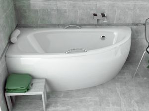 BADLAND Eckbadewanne Badewanne Milena Premium LINKS 150x70 mit Acrylschürze, Füßen, Handgriffen, Kopfstütze und Ablaufgarnitur GRATIS