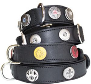 Lederhalsband  "Ornamentalo" 65 Cm X 35 Mm -Schwarz- (Hundeleine, Hundehalsband, Hundebrustgeschirr, Hundehalstuch)