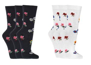 3 Paar bunte Socken mit verschiedenen fröhlichen Motiven viel Baumwolle Streublümchen Gr. 35/38