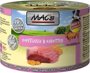 MAC's Dog Hundefutter Kopffleisch & Karotten Nassfutter 6x200g getreidefrei