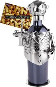 BRUBAKER Weinflaschenhalter Flaschenständer Weinkellner Deko-Objekt Metall mit Grußkarte für Weingeschenk