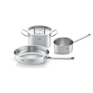 Fissler Original-Profi Collection / Edelstahl-Kochtopfset, 3-teilig, Topf mit Metall-Deckel (1 Kochtopf,1 Pfanne-unbeschichtet, 1 Stielkasserolle-deckellos) - Induktion, 084-378-03-000/0, Silber