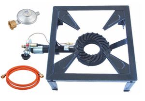 Wehmann Gas-Hockerkocher 10,5 KW Profi Hockerkocher mit Zündsicherung und Piezozünder inkl. 1,5 m Schlauch u. Regler.