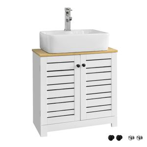 SoBuy BZR40-W Umývadlo Vanity Unit s lamelovými dverami Kúpeľňová skrinka Vanity Unit Kúpeľňový nábytok bielo-prírodný WHT cca: 60x59x30cm