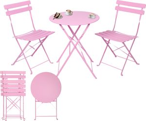 Albatros bistro set 3-dílný růžový - bistro stůl se 2 židlemi - skládací židle a stůl z robustního kovu - ideální jako balkonový nebo zahradní nábytek v moderním designu Albatros bistro set 3-dílný růžový - bistro stůl se 2 židlemi - skládací židle a stůl z robustního kovu - ideální jako balkonový nebo zahradní nábytek v moderním designu