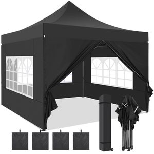 Pop Up Pavillon 3x3m, Gartenpavillon Faltpavillon Wasserdicht & UV-Schutz 50+, 3 Seitenwände mit Fenstern und 1 Seitenwand mit Reißverschluss, inkl. Tasche, Grau