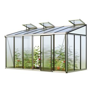 GFP Gewächshaus Anlehngewächshaus Ella 36 - Aluminium - 388x194 cm - 16 mm Polycarbonat-Platten