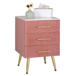 Nočný stolík s 3 zásuvkami z MDF zamatovej ružovej farby