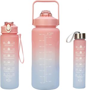 sada 3 fliaš na pitie, fľaše na vodu s motivačnými nápismi, bez BPA, 2000 ml, 750 ml, 280 ml - STARTRIO