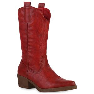 VAN HILL Damen Cowboystiefel Stiefel Stickereien Schuhe 840208, Farbe: Rot, Größe: 36
