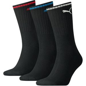PUMA Uni Sport-Socken, 3er Pack - Sport Crew Stripe, Tennissocken, Streifen Schwarz 43-46
