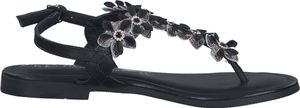MARCO TOZZI Damen Sandale T-Riemen Leder Blumen Perlen Zehentrenner 2-28148-42, Größe:40 EU, Farbe:Schwarz