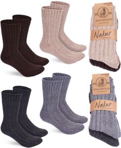 BRUBAKER 4 Paar Wollsocken - Warme Wintersocken für Damen und Herren - Winter Socken, Grau Braun Beige und Anthrazit, Größe 35-38