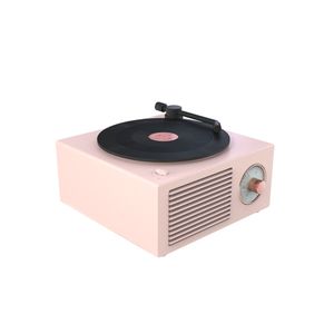 Mini Retro Vinyl Rekord drahtloser Bluetooth-kompatibler Lautsprecher Knopf-Kontroll-Aux-Musikplayer-Rosa