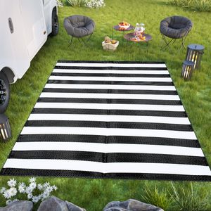 Teppich Outdoor Zweiseitig Wasserdicht Resistent Weiß Schwarz Picknick Strand Garten  180 x 270 cm