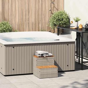 vidaXL Whirlpooltreppe Hellgrau 50x50x50,5cm Poly Rattan Akazie Massiv