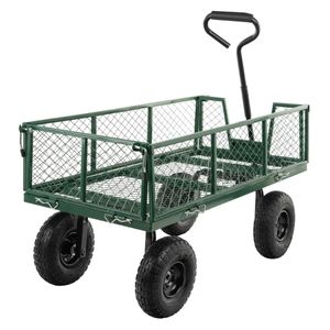 MARK ADLER Cart | Bollerwagen Gartenwagen | belastbar bis 350 kg | abklappbare Seitenteile | Stahlrahmen | Plattformwagen Schubkarre Anhänger | Grün