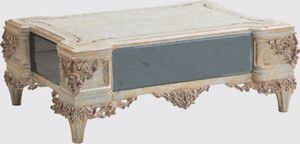 Casa Padrino Luxus Barock Wohnzimmertisch Creme / Kupfer / Blau / Gold 120 x 85 x H. 45 cm - Edler Massivholz Couchtisch im Barockstil - Barock Wohnzimmer Möbel