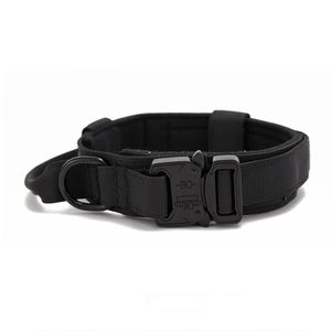 Taktisches Hundehalsband für mittelgroße Hunde, strapazierfähige Hundehalsbänder mit Griff und Metall,Schwarz,M
