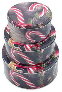 Keksdosen Set 3 teilig Plätzchendosen weihnachtlich wunderschönes Design Weihnachten Gebäckdosen Dose rund Metall 3er Set "Zuckerstangen"