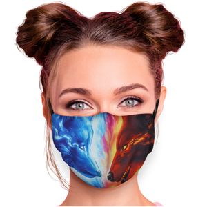 Alltagsmaske Stoffmaske Motiv Mund- Nasenschutz einstellbare Ohrbügel Waschbar Herren Damen verschiedene Designs, Modell wählen:Wölfe