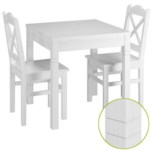 Weiße Essgruppe mit Tisch und 2 Stühle Kiefer Massivholz 90.70-50 B W-Set 20