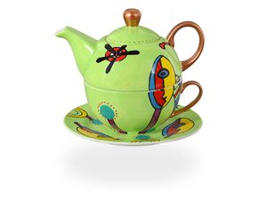 Tea for one Set "Vera" / Teeset / Teekanne 400ml, grasgrün, handbemaltes Porzellan