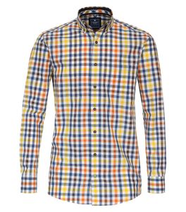 REDMOND Casual Herren Freizeithemd Langarm Button-Down-Kragen Variomanschette Regular Fit Baumwolle Dobby kariert Gelb Größe XL