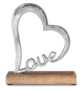 Aufsteller Herz Schriftzug Love H20cm Metall Silber Mango Holz Tischdeko Deko