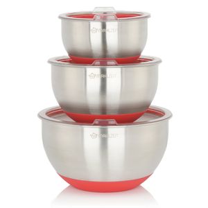 Mahlzeit Edelstahl Schüssel Set mit Deckel, Küchenschüssel, 3 Stück | 1,6 L | 3 L | 4,6 L