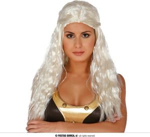 Mittelalter Drachen Königin Perücke Lang Weiß Prinzessin Karneval Fantasy Kostüm Accessoire Elegante Haarpracht Fasching Roleplay Historisch, Farbe: Weiß